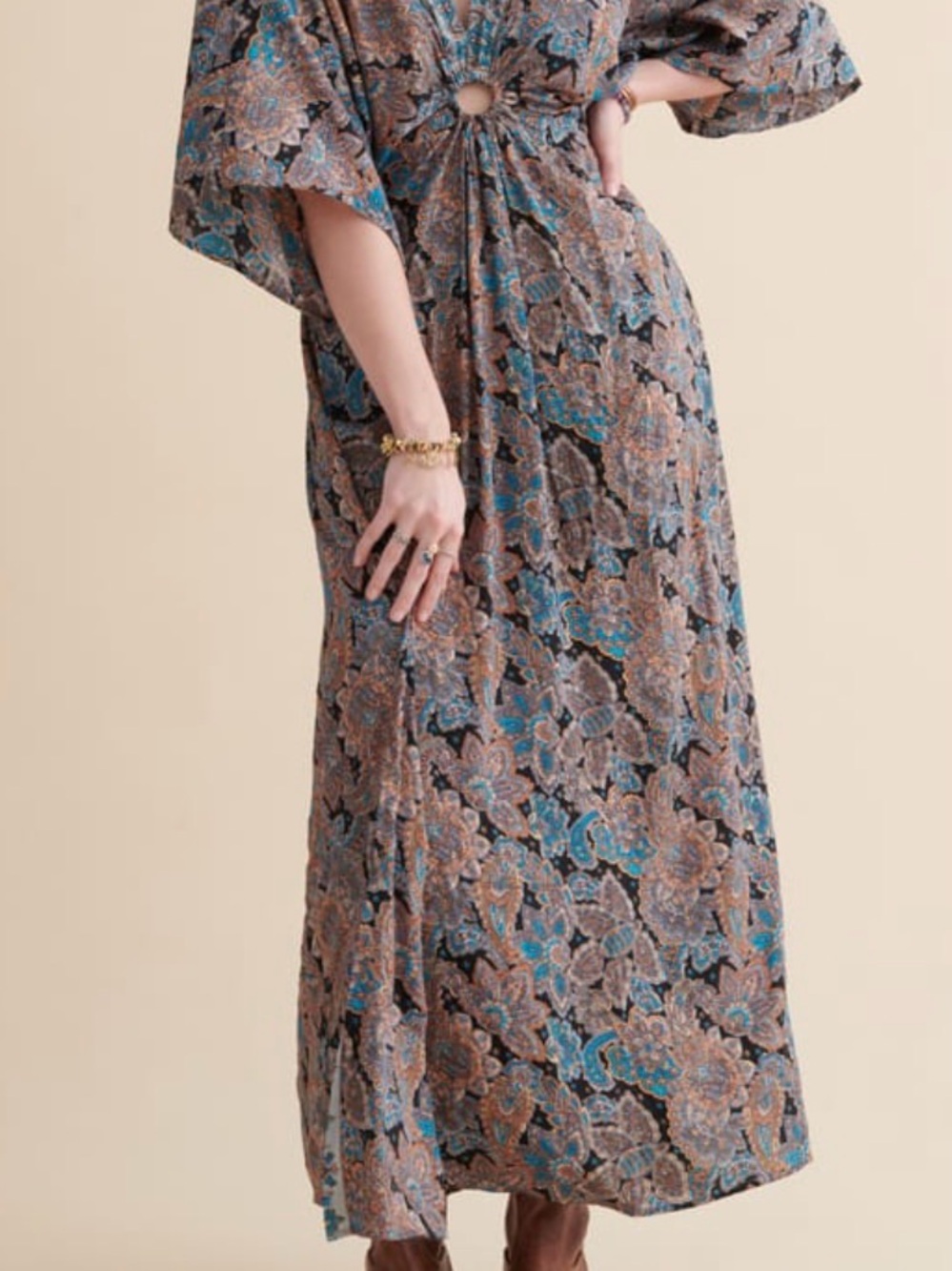 EARTHBOUND Teal and Brown Paisley Maxi Skirt